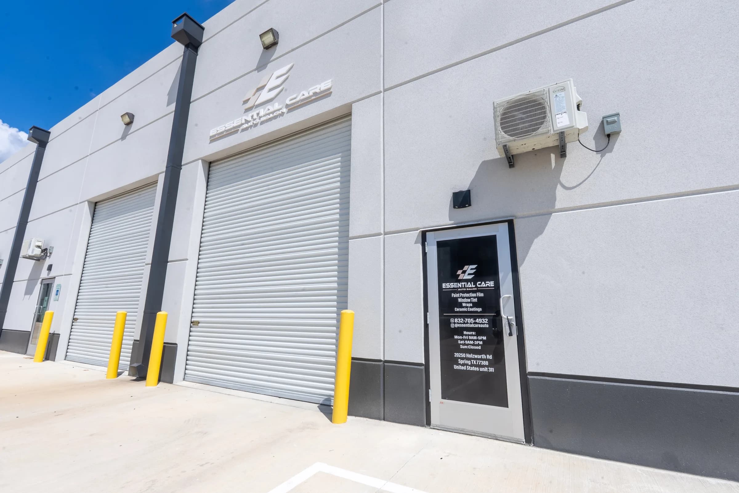 Front entrance of Essential Care Auto Salon at 20250 Holzwarth Rd in Spring, TX